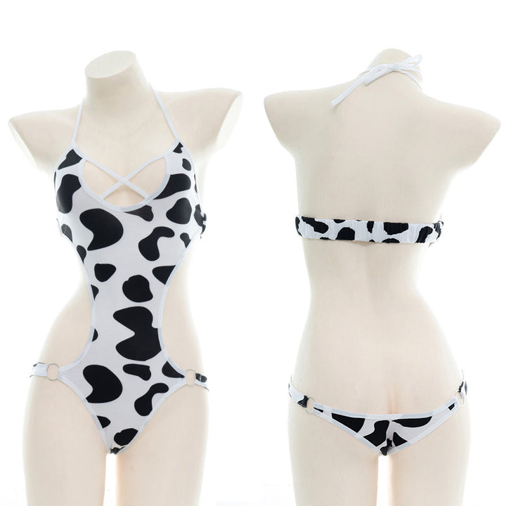 Cow-Print Cutout One-Piece Lingerie