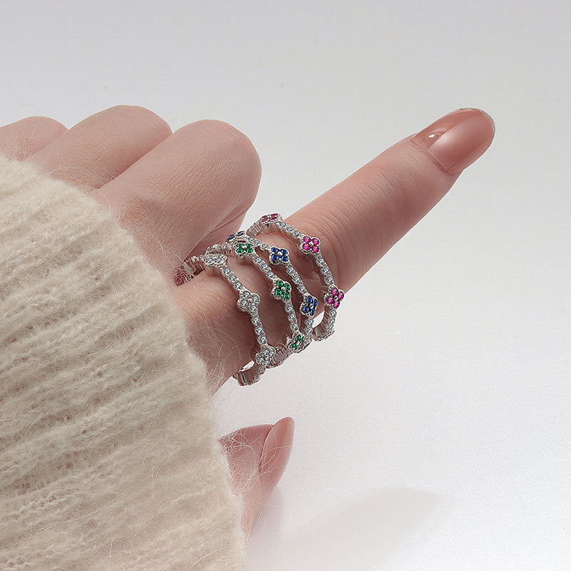 Four-Leaf Clover Colored Diamond Ring (White/Blue/Pink Purple/Green Version)