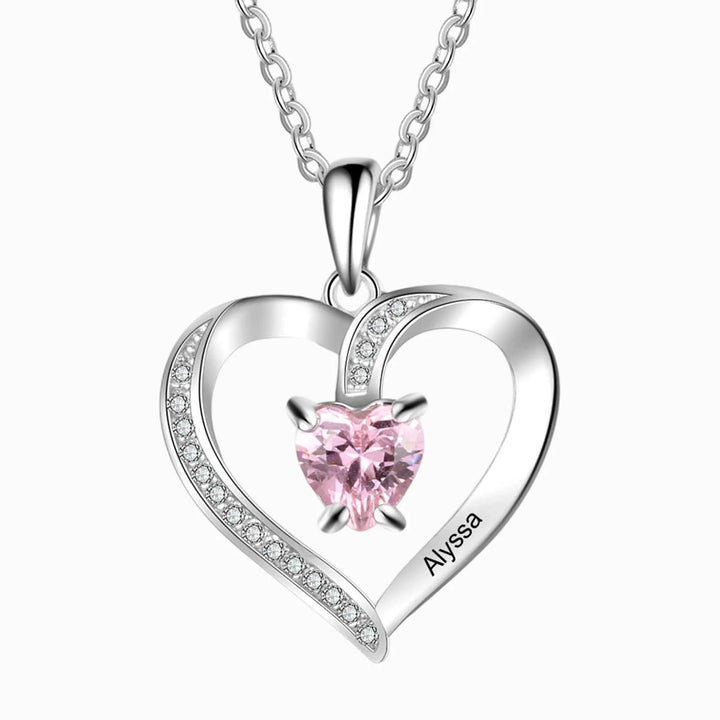 925 Sterling Silber Personalisierte Halskette mit 1 Name und 1 Geburtsstein