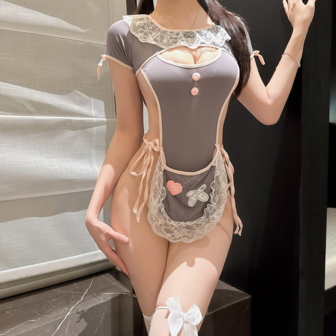 Sexy Maid Lace Cutout Bodysuit