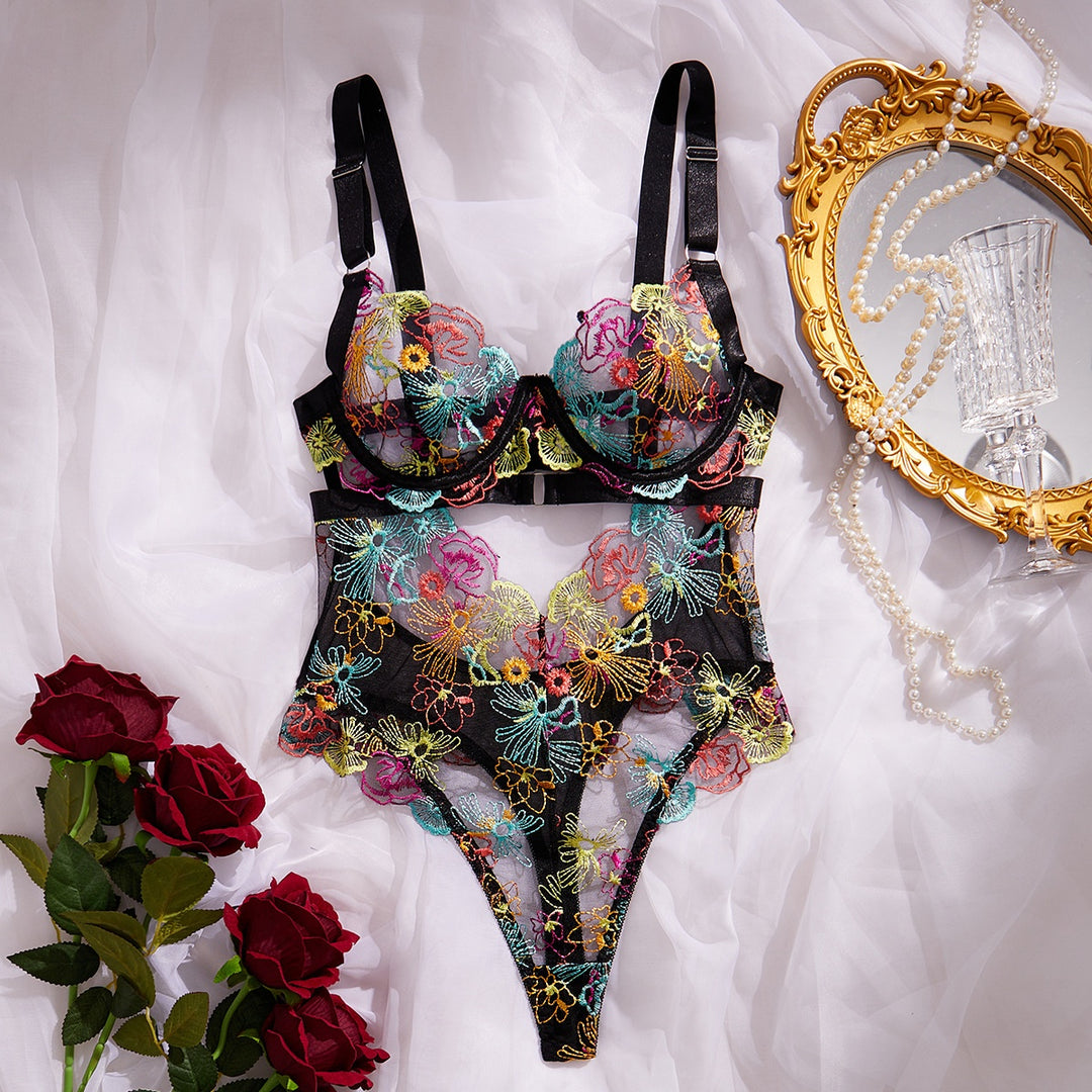 Colorful Floral Embroidered Teddy