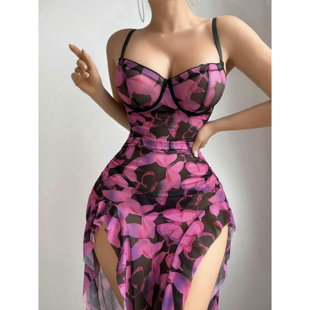 Butterfly Mesh Corset Maxi Slip Dress