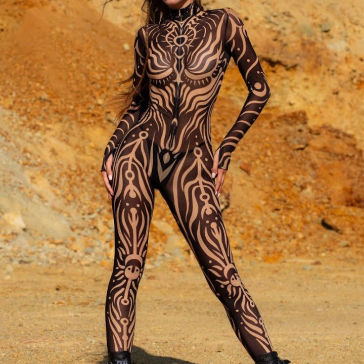 Tribal Sheer Mesh Catsuit
