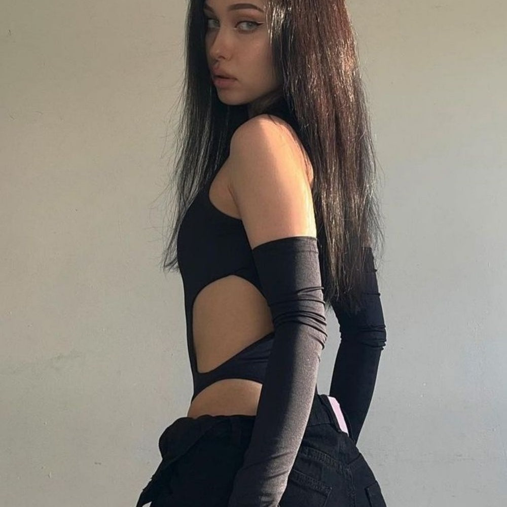 Black Cutout Halter Bodysuit