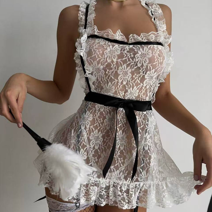 White Lace Maid Roleplay Lingerie Set