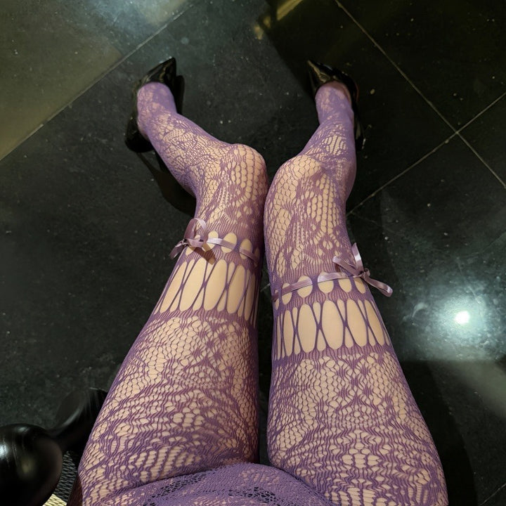 Lace Cutout Pantyhose with Bows