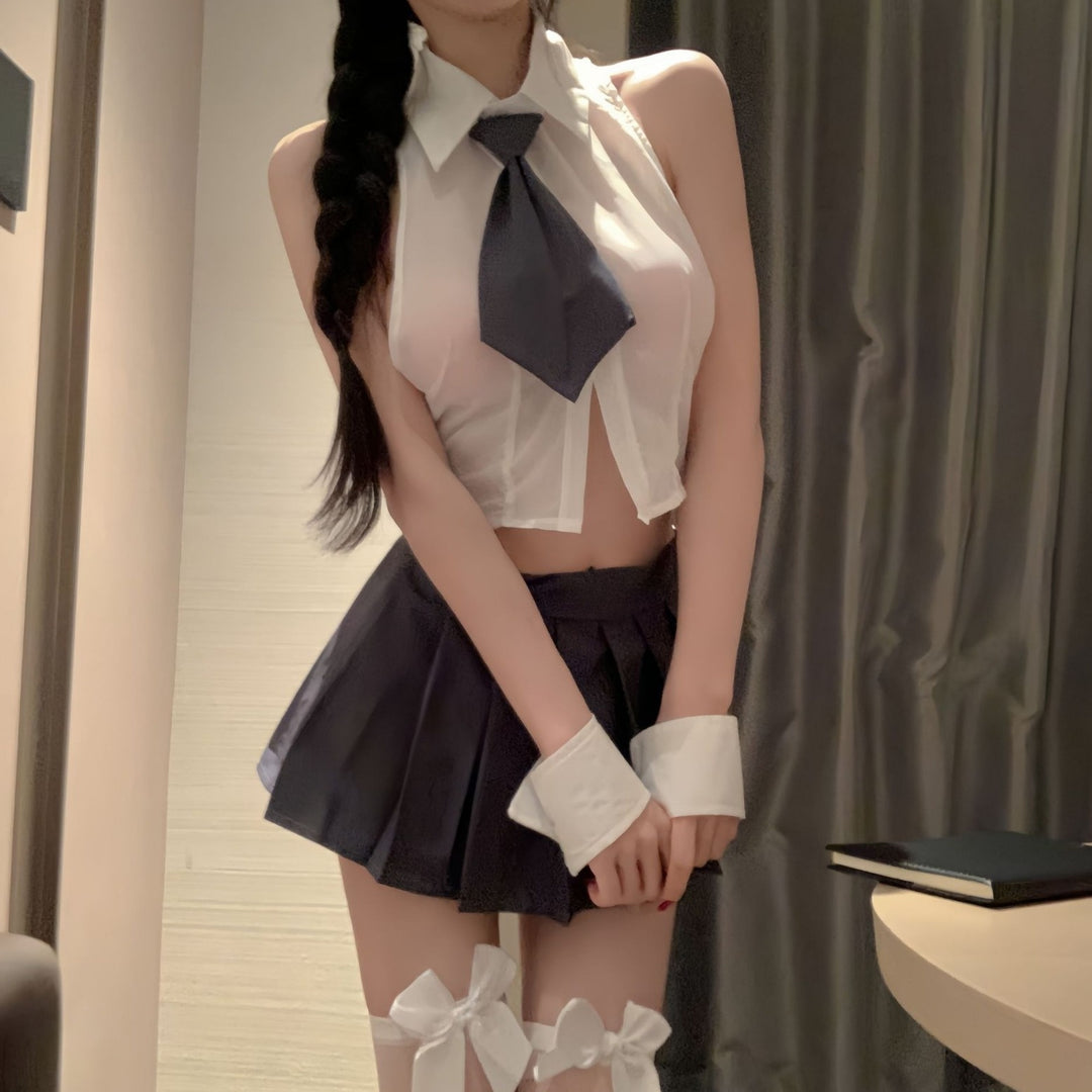 Sheer White Schoolgirl Roleplay Lingerie Set