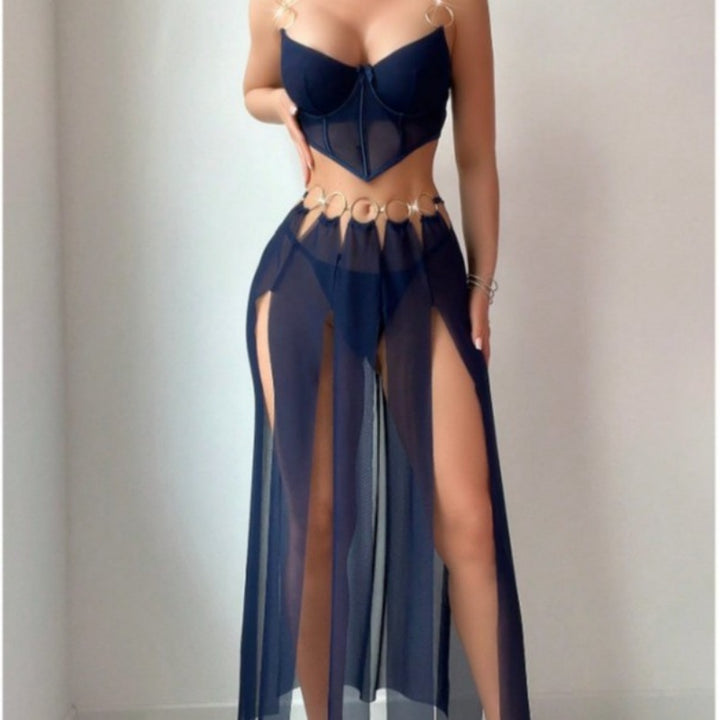 Sheer Mesh Bustier Skirt Set