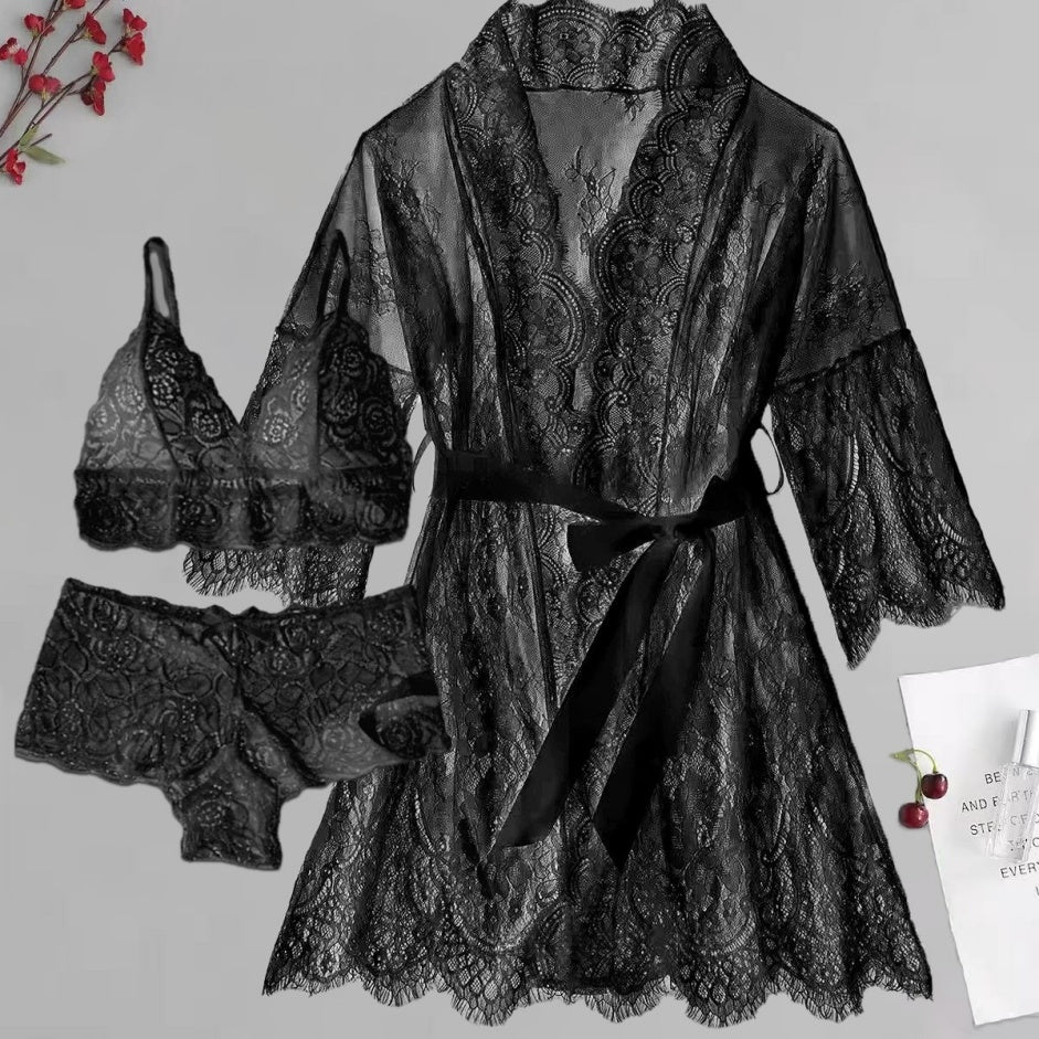 Sexy Floral Lace Robe Set