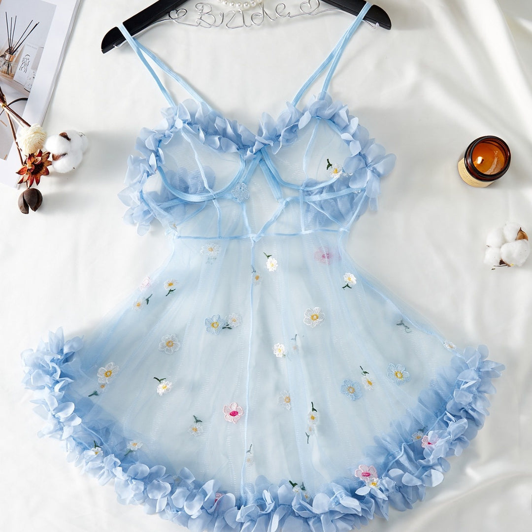 Floral Sheer Mesh Babydoll Lingerie – Blue Fairy Romance