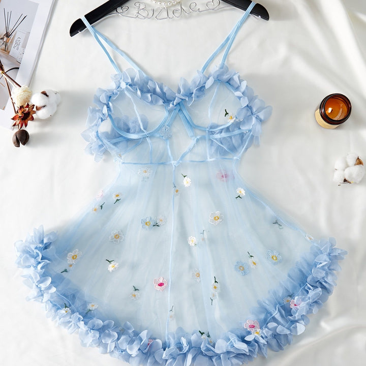 Floral Sheer Mesh Babydoll Lingerie – Blue Fairy Romance