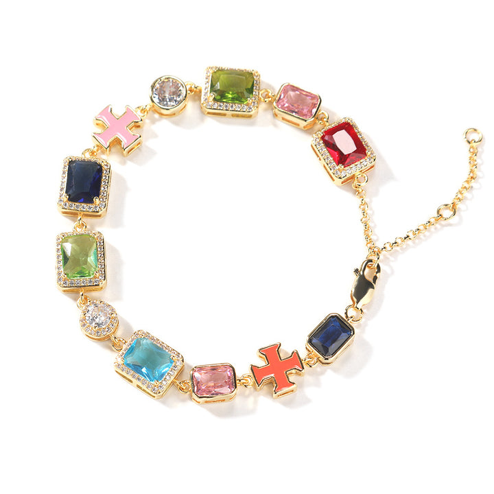 Colorful Gemstone Cross Bracelet (Gold/Silver Version)