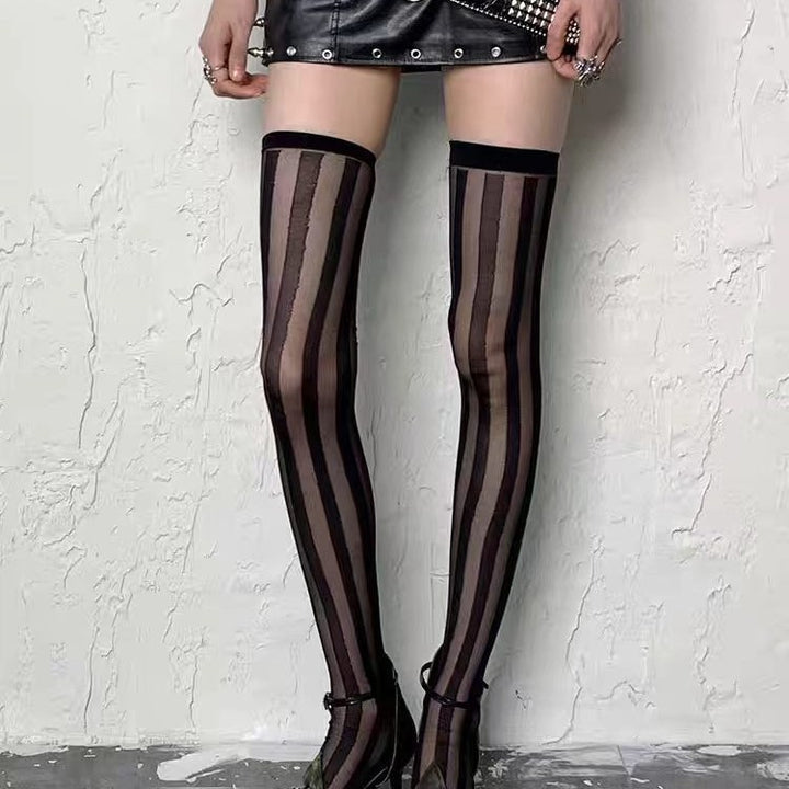 Sexy Striped Sheer Thigh High Stockings