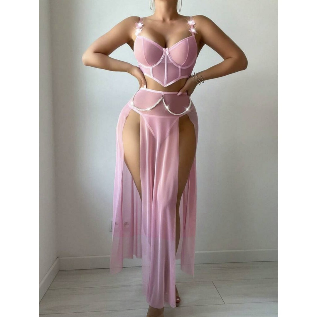Sexy Two-Piece Lingerie Set with Slit Skirt