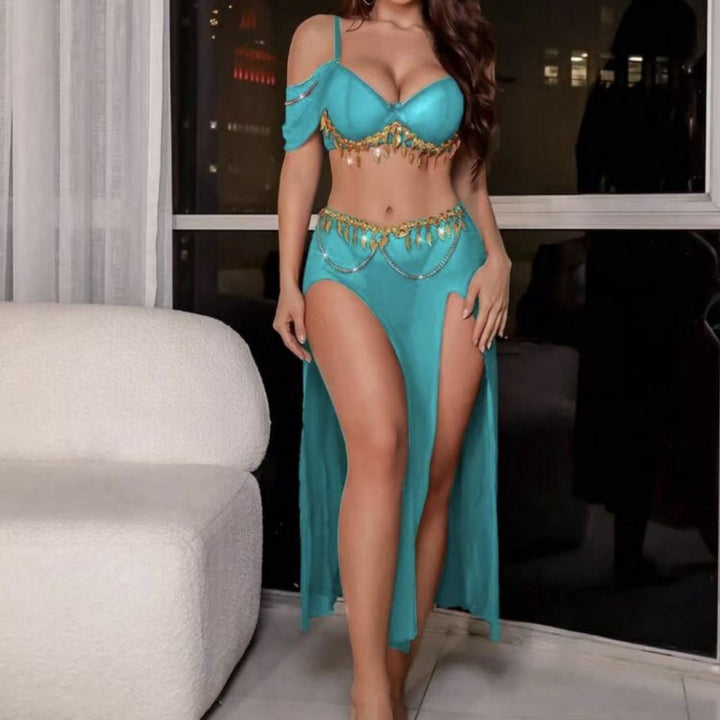 Sheer Mesh Gold Coin Dance Set