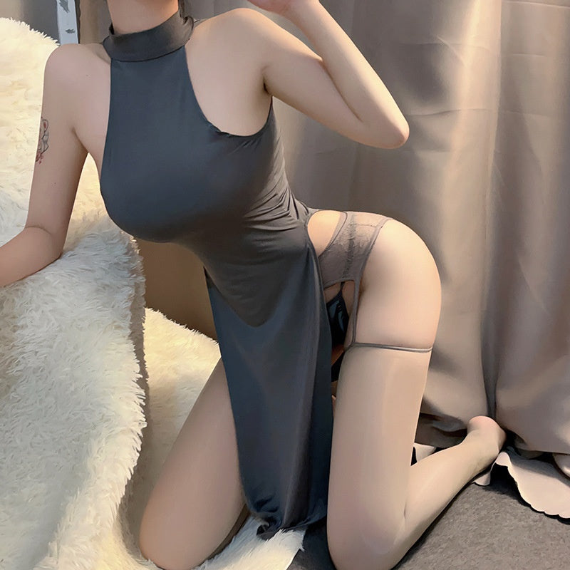 High-Slit Satin Nightdress