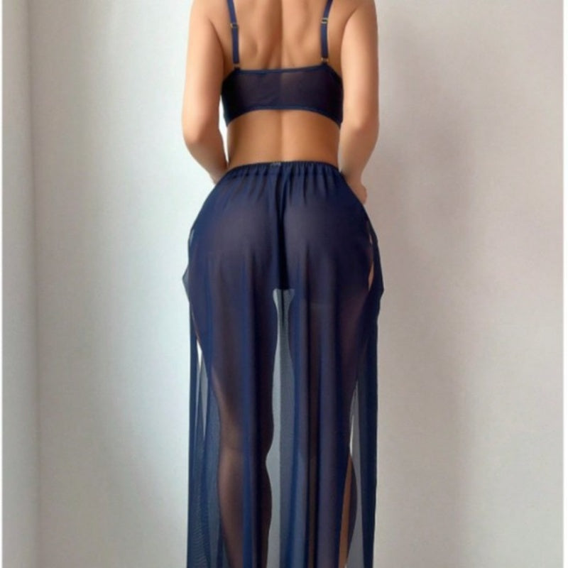 Sheer Mesh Bustier Skirt Set