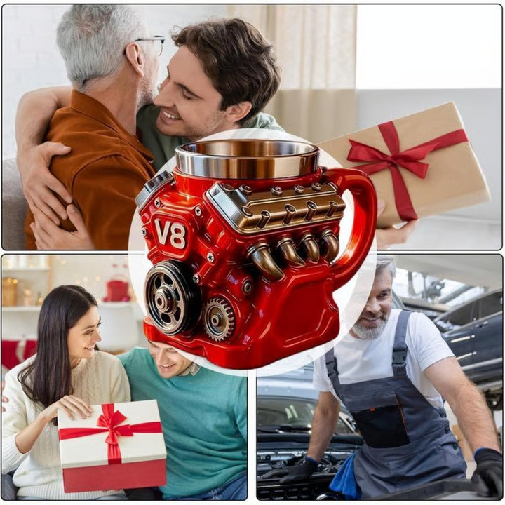 Engine-Themed Coffee Mug, Realistic V8 Engine Stainless Steel Mug