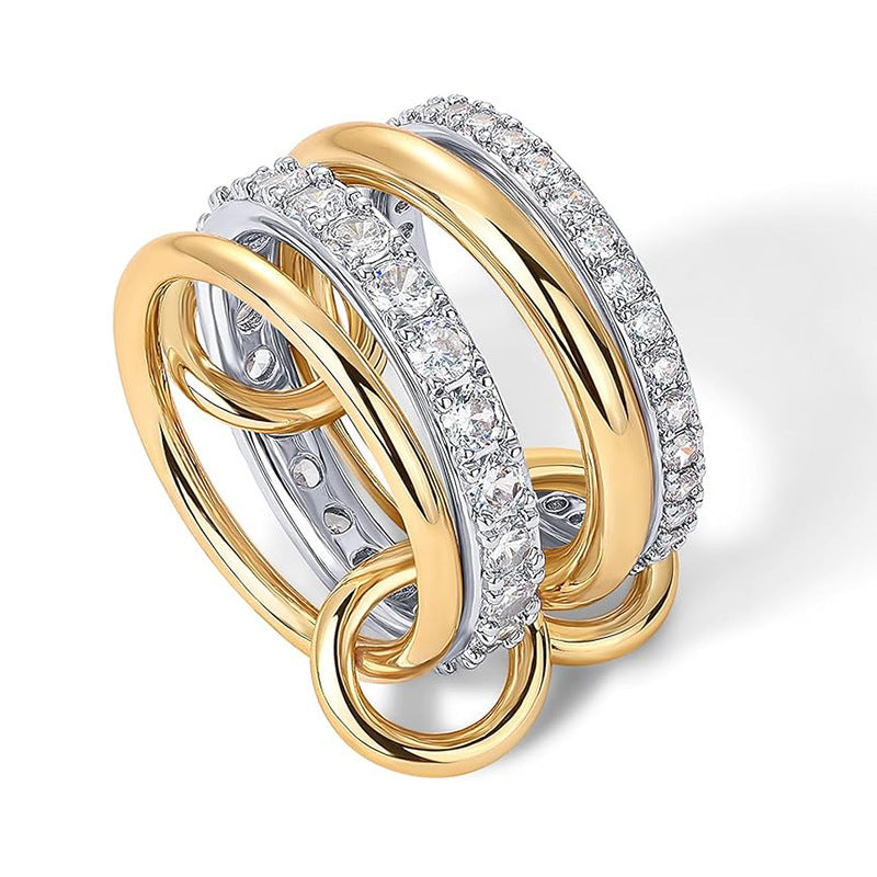 Intertwined Dual-Tone Geometric CZ Ring | Modern Minimal Luxury