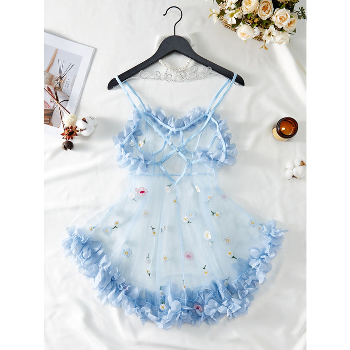 Floral Sheer Mesh Babydoll Lingerie – Blue Fairy Romance