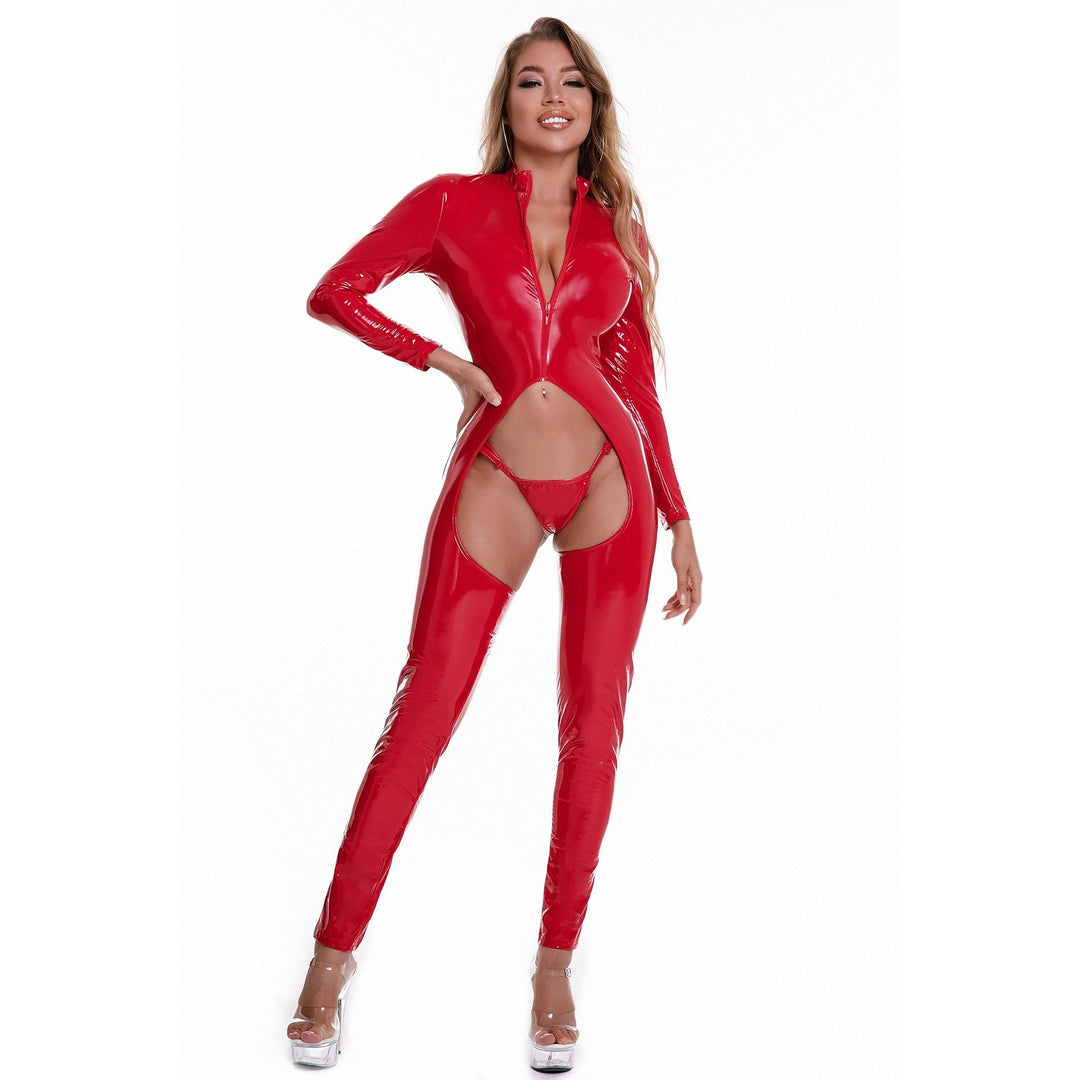 Patent Leather Open-Crotch Catsuit