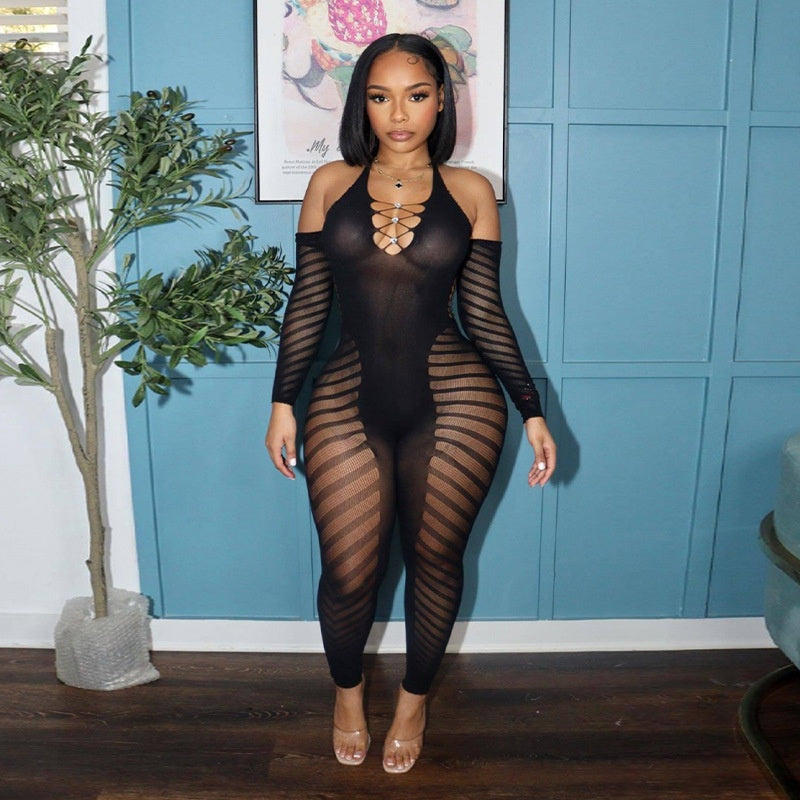 Off-Shoulder Fishnet Cage Bodysuit