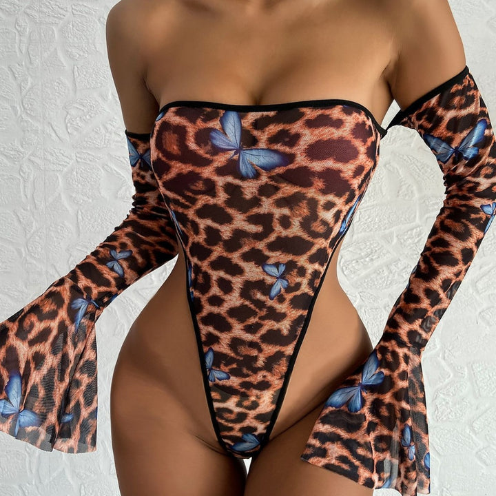 Sexy Leopard Butterfly Off-Shoulder Bodysuit