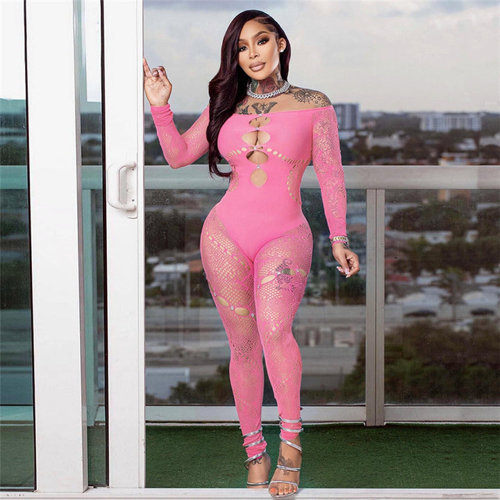 Rhinestone Cut-Out Long Sleeve Bodysuit