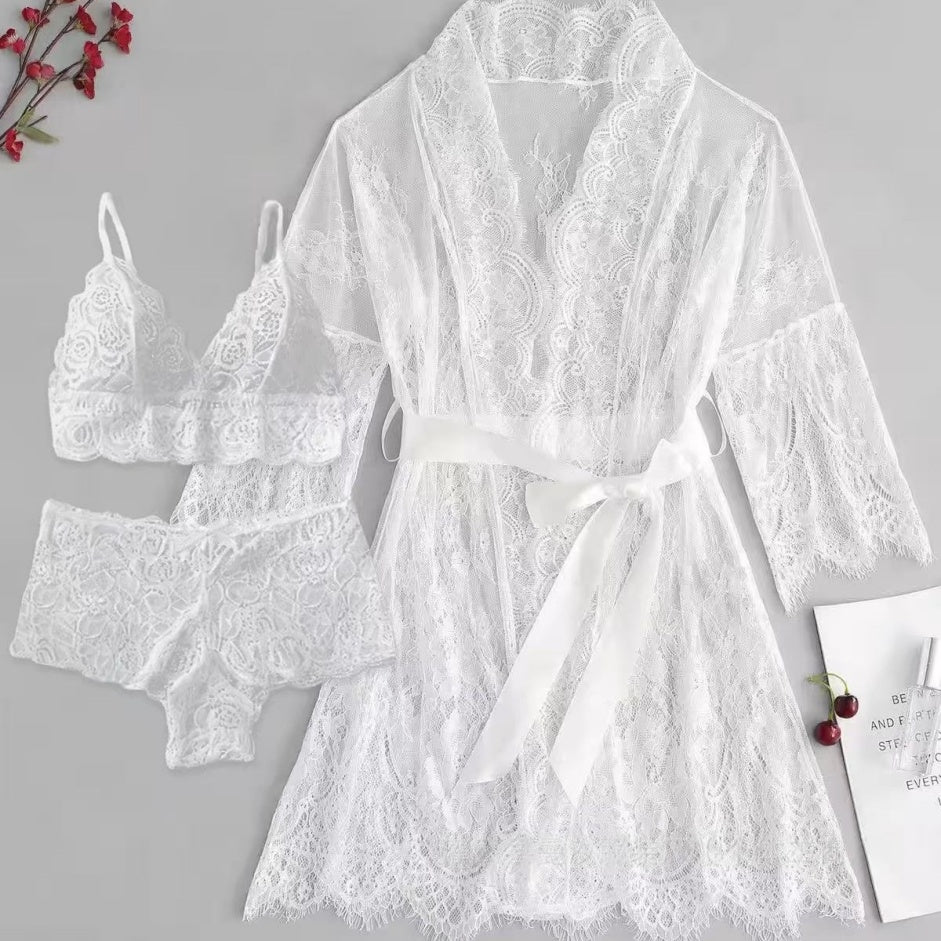 Sexy Floral Lace Robe Set
