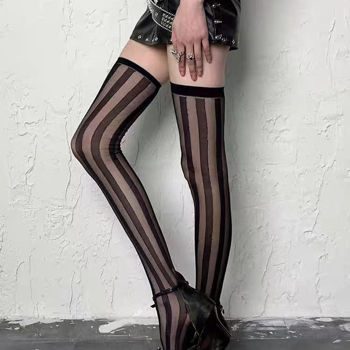 Sexy Striped Sheer Thigh High Stockings