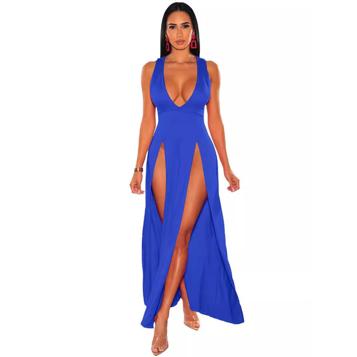 Deep V-Neck High Slit Maxi Dress