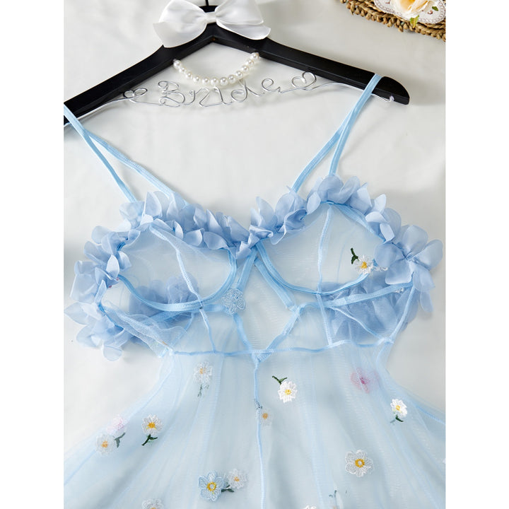 Floral Sheer Mesh Babydoll Lingerie – Blue Fairy Romance