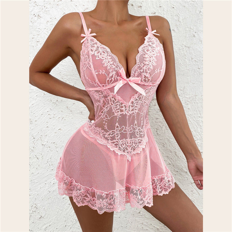 Lace Mesh Babydoll Lingerie Nightdress