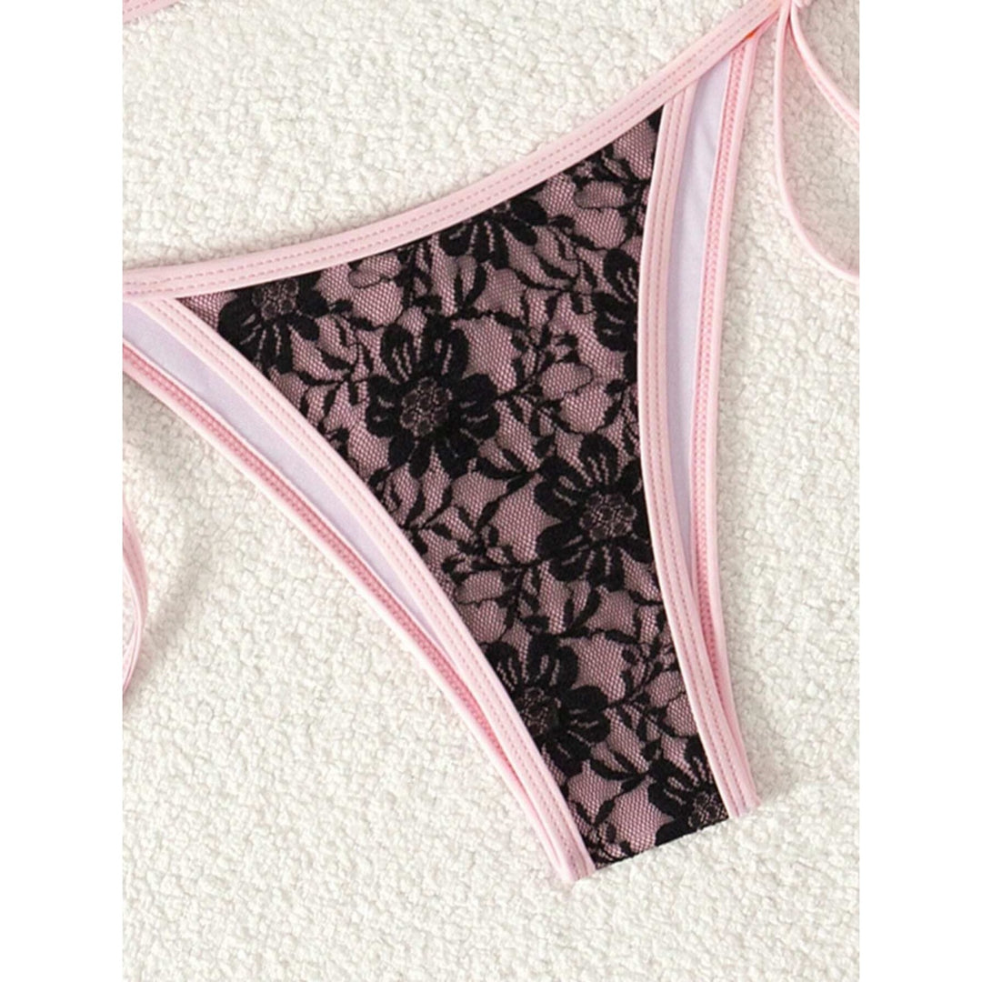 Sexy Pink Lace Tie Side Bikini Set