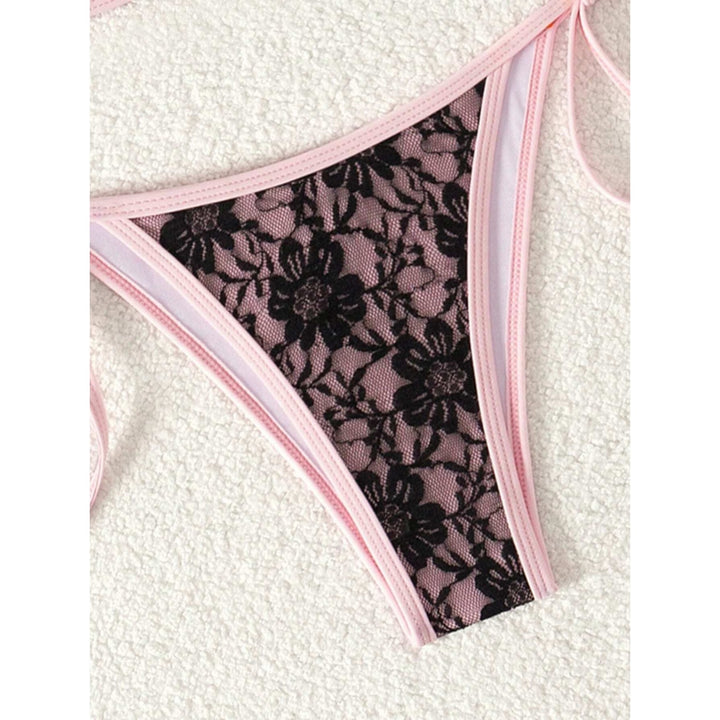Sexy Pink Lace Tie Side Bikini Set