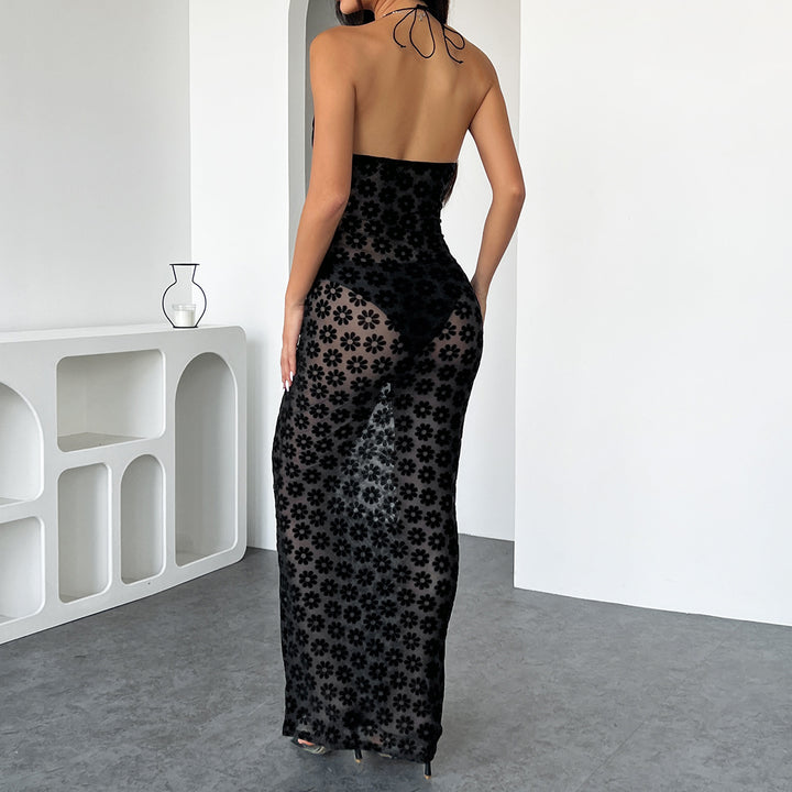 Floral Mesh Cutout Maxi Dress