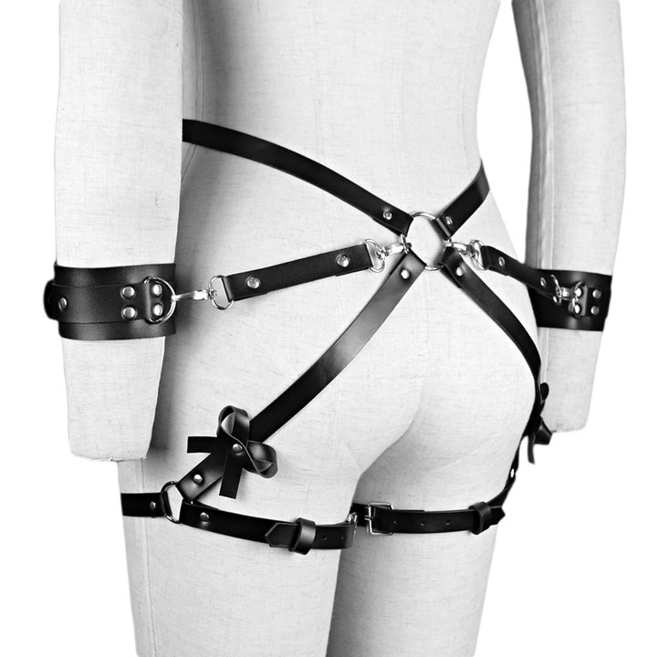 Adjustable Leather Harness Garter Set with Cuffs