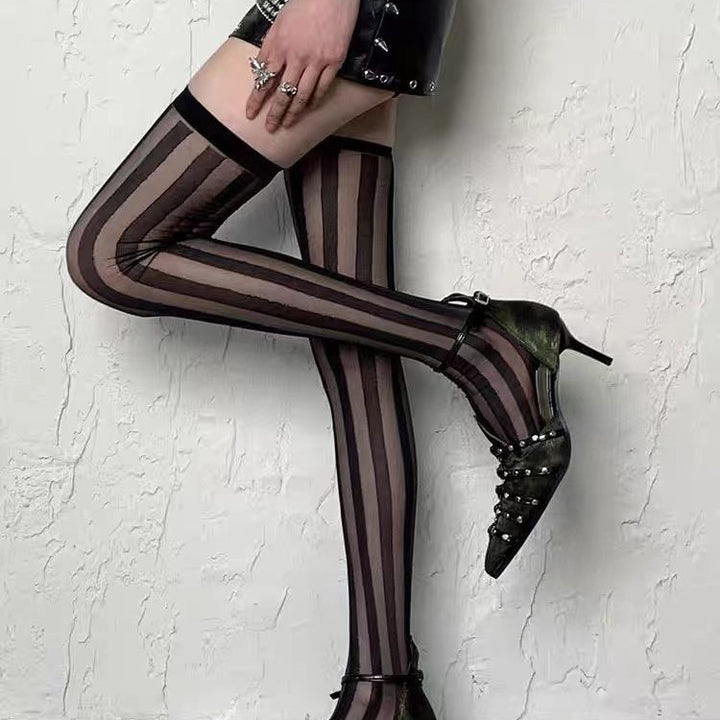 Sexy Striped Sheer Thigh High Stockings