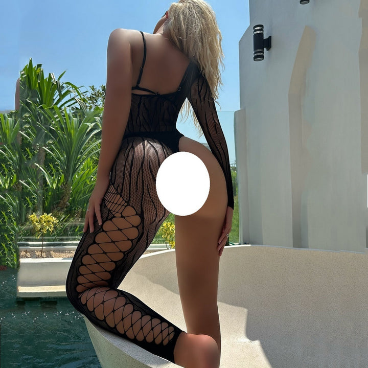 One-Shoulder Wave Fishnet Bodystocking