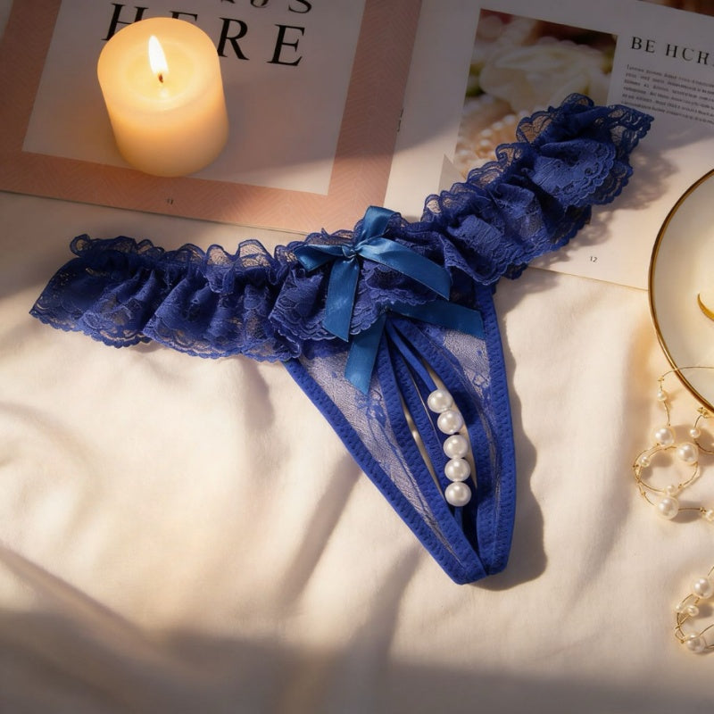 Sexy Pearl Lace Ruffle Thong