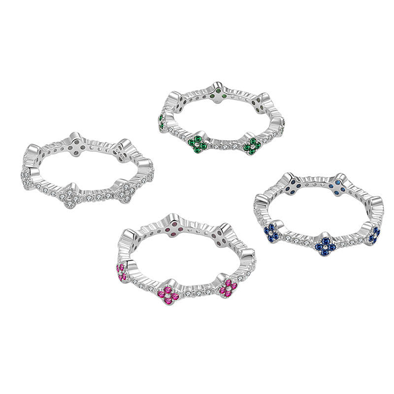 Four-Leaf Clover Colored Diamond Ring (White/Blue/Pink Purple/Green Version)
