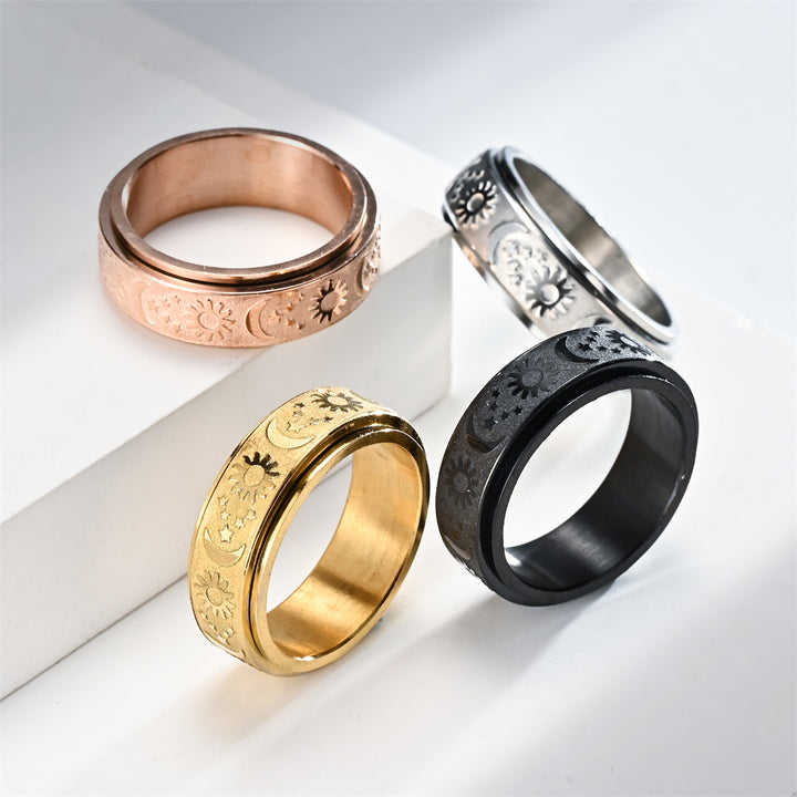 Rotatable Sun-Moon-Star Ring (Black/Gold/Rose Gold/Silver Version)