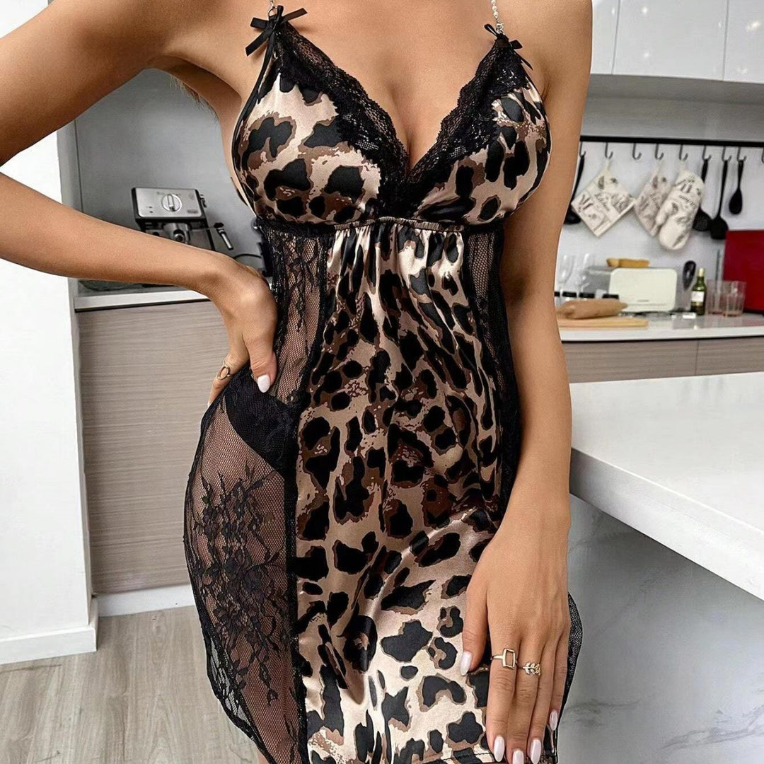 Leopard Satin & Lace Slip Dress