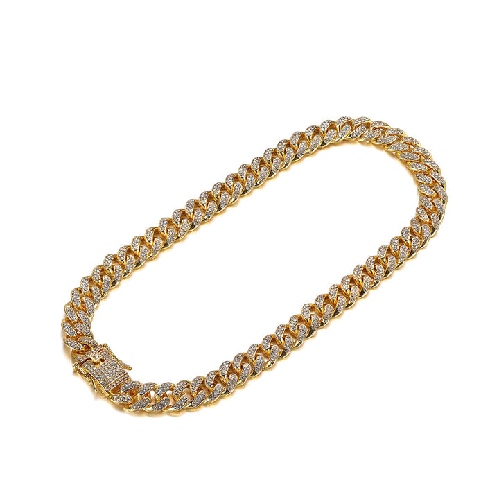 Pavé-Set Cuban Link Necklace (Two-Tone: Gold & Silver)