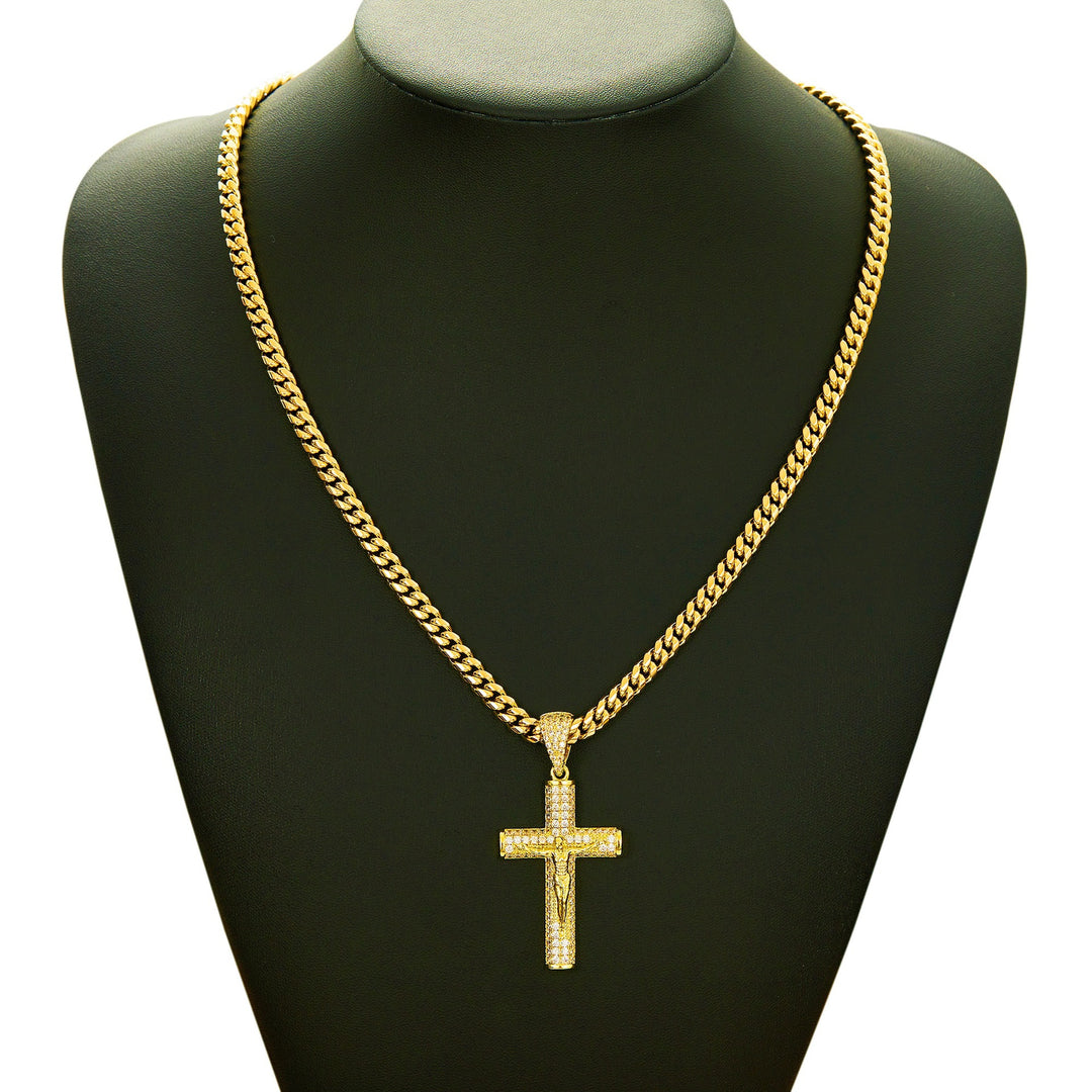 Luxury fully inlaid Jesus cross necklace