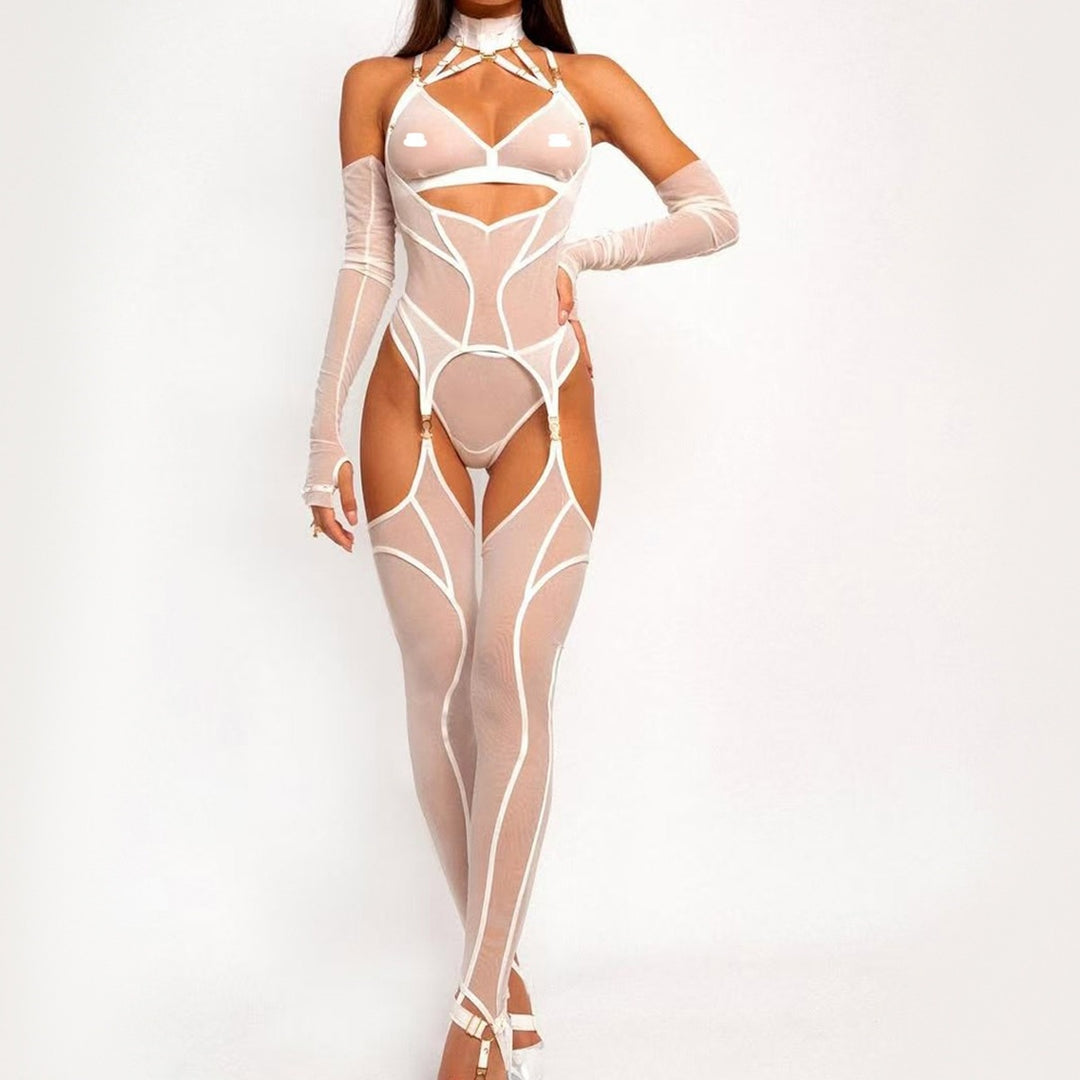 Geometric Sheer Mesh Bodystocking