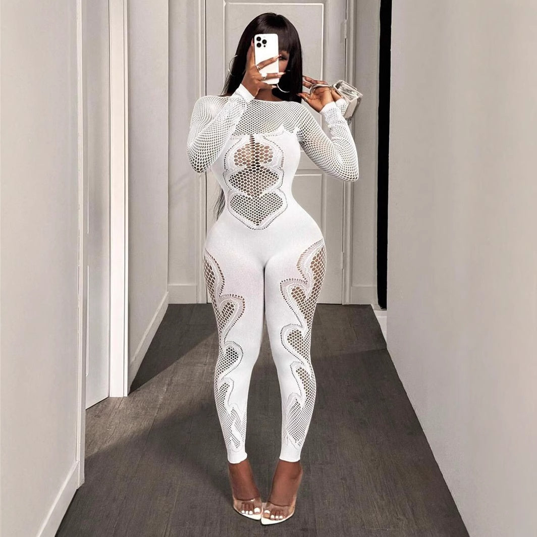Flame Swirl Cutout Fishnet Catsuit