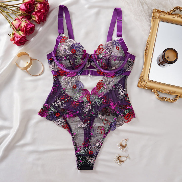 Colorful Floral Embroidered Teddy