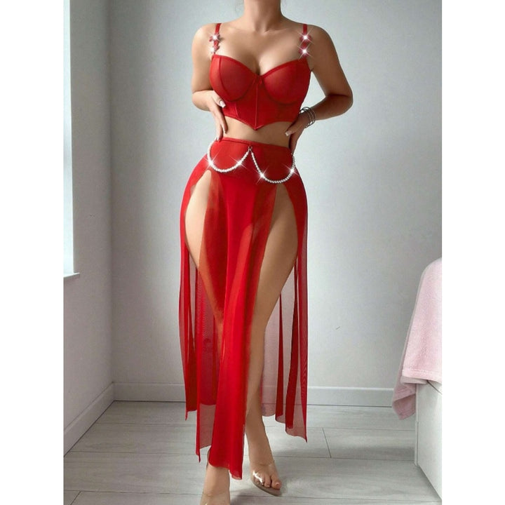Sexy Two-Piece Lingerie Set with Slit Skirt