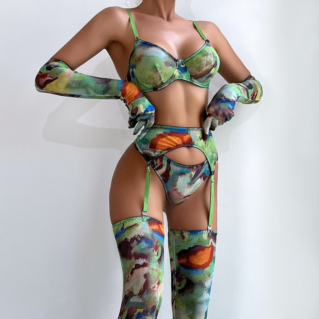 Colorful see-through garter lingerie